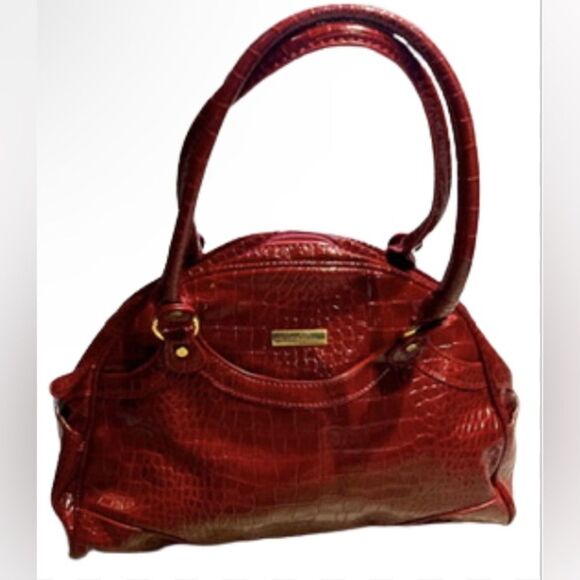 Marc Fisher Faux Crocodile Handbag Red/Burgundy Large - Picture 1 of 7